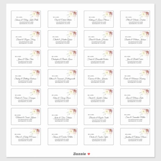 Roze en Mauve  Floral Guest Adresetiketten Sticker (Vel)