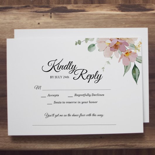 Roze en Mauve  Floral Reception Details Informatiekaartje