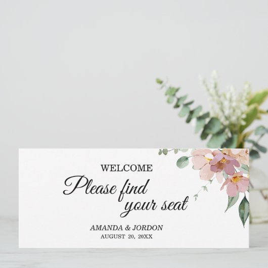 Roze en Mauve  Floral Seating Chart Header (Staand voorkant)