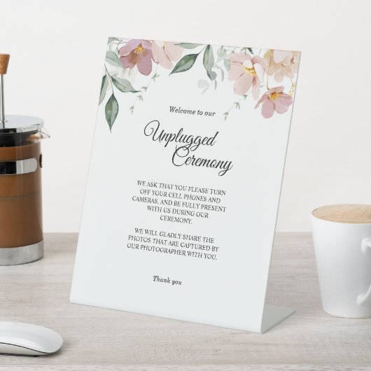 Roze en Mauve  Floral Unplugged Ceremonie Reclamebord Met Voetstuk (Insitu)