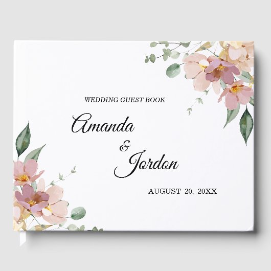 Roze en Mauve  Floral Wedding Guest Book Gastenboek (Voorkant)