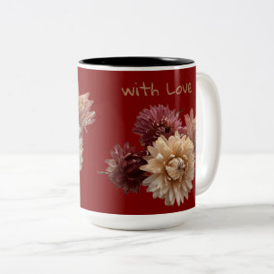 Roze en Mauve strobloem met liefde donkerrood Tweekleurige Koffiemok