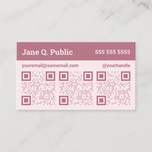 Roze en Mauve Triple QR Code Visitekaartje (Voorkant)