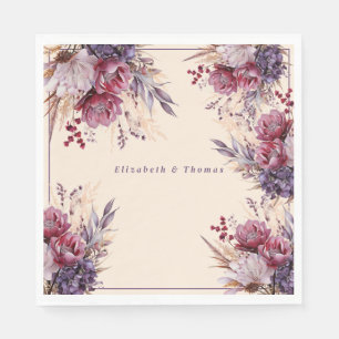 Roze en mauve waterverf bloemen servet