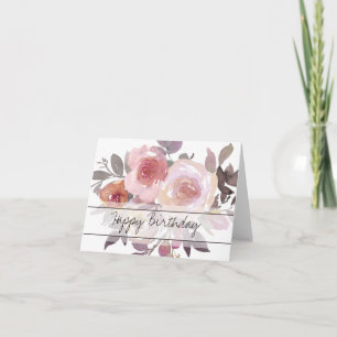 Roze en mauve waterverf bloemen verjaardagskaart kaart