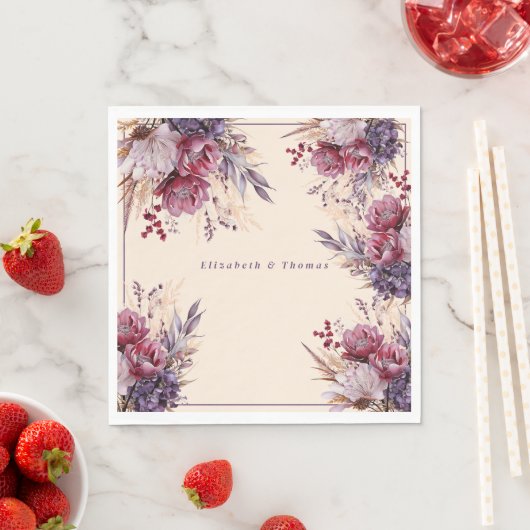 Roze en Mauve Waterverf Flowers Servet (Insitu)