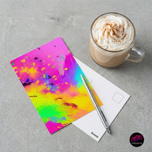 Roze en meer Abstracte spatverf Briefkaart
