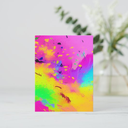 Roze en meer Abstracte spatverf Briefkaart (Staand voorkant)