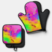 Roze en meer Abstracte spatverf Ovenwant & Pannenlap Set (Voorkant / Achterkant)