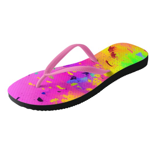 Roze en meer Abstracte spatverf Teenslippers (Schuin)