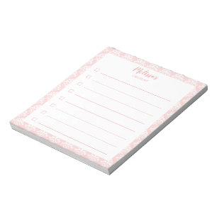 Roze en meisjesachtige damast personaliseerbare ch notitieblok