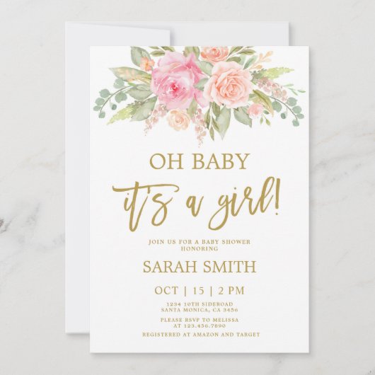 Roze en meloenen waterverf Baby shower Kaart (Voorkant)