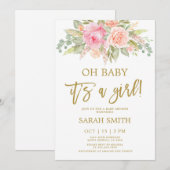 Roze en meloenen waterverf Baby shower Kaart (Voorkant / Achterkant)