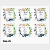 Roze en Midnight Blue Bloemen bruiloft gunst Vierkante Sticker (Vel)