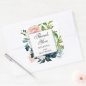 Roze en Midnight Blue Bloemen bruiloft gunst Vierkante Sticker (Envelop)