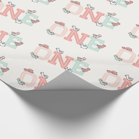 Roze en Mint Baby Eucks Eén foto-meisje van 1 sept Cadeaupapier (Hoek)