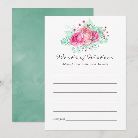 Roze en Mint Bloemen Bruidsadvies Advieskaart (Voorkant / Achterkant)