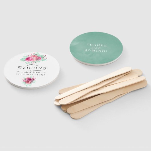 Roze en Mint Bloemen bruiloft gunst Handwaaier (Niet-gemonteerd)