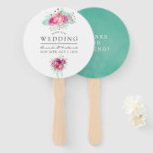 Roze en Mint Bloemen bruiloft gunst Handwaaier (Voorkant en achterkant)