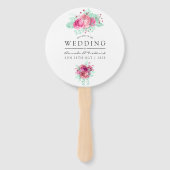 Roze en Mint Bloemen bruiloft gunst Handwaaier (Voorkant)