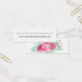 Roze en Mint Bloemen Bruiloft RSVP Mini Visitekaartjes