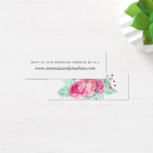 Roze en Mint Bloemen Bruiloft RSVP Mini Visitekaartjes (Bureau)