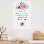 Roze en Mint Bloemen Bruiloft Welkom Poster (Keuken)