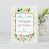 Roze en Mint Bloemen Goud Verjaardag Bedankkaart (Staand voorkant)