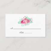 Roze en Mint Bloemen Tafel Nummer Plaatskaartje (Voorkant)