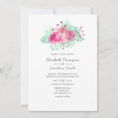 Roze en Mint Bloemenbruiloft Kaart (Voorkant)