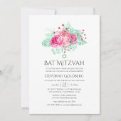 Roze en Mint Bloemenvleermuis Mitzvah Kaart (Voorkant)