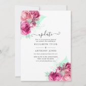 Roze en Mint Bloemige Trouwupdate Kaart (Voorkant)