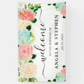Roze en Mint Boho Bloemen Trouw Welkom Spandoek (Verticaal)