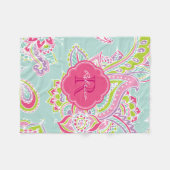 Roze en Mint Boho Paisley Monogrammed Fleece Deken (Voorkant (Horizontaal))