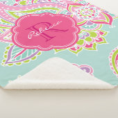 Roze en Mint Boho Paisley Monogrammed Sherpa Deken (3/4)
