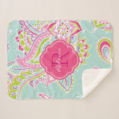 Roze en Mint Boho Paisley Monogrammed Sherpa Deken (Voorkant (horizontaal))