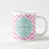 Roze en Mint Chevron Aangepast monogram Grote Koffiekop (Rechts)