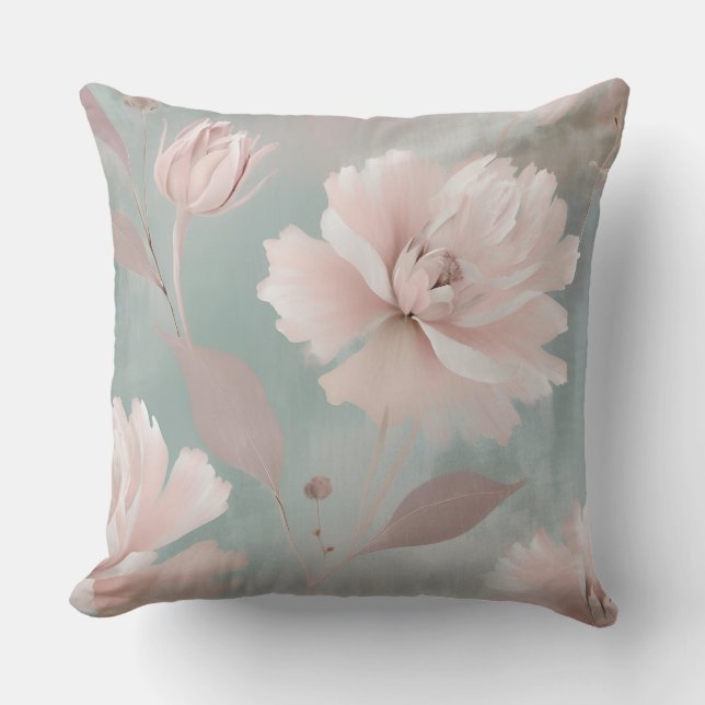 Roze en Mint Coastal Cottage Floral Kussen (Voorkant)