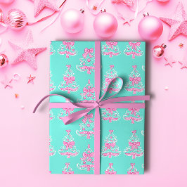 Roze en Mint Coquette Kerstbomen Cadeaupapier