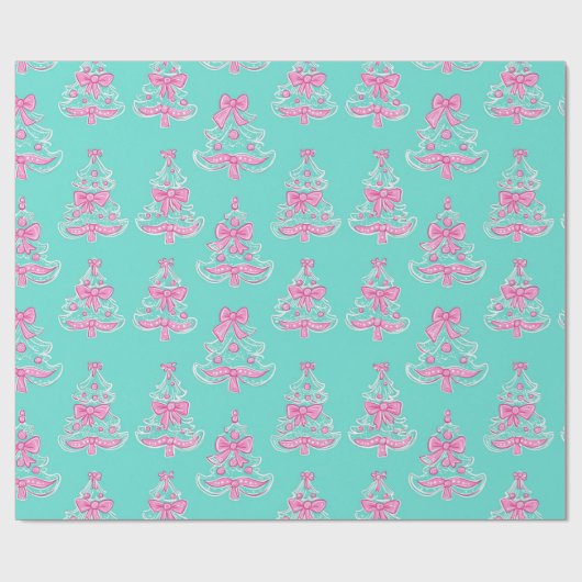 Roze en Mint Coquette Kerstbomen Cadeaupapier (Vlak)