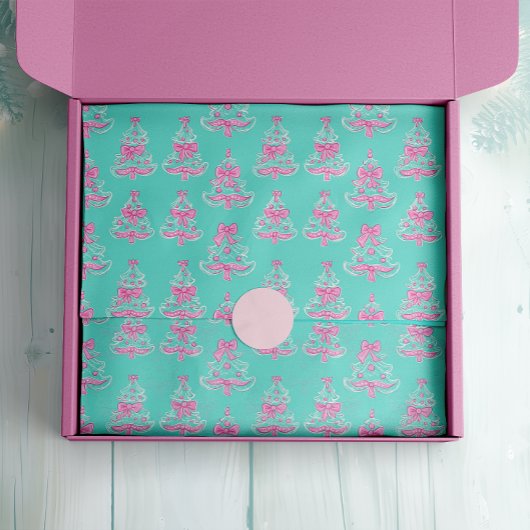 Roze en Mint Coquette Kerstbomen Tissuepapier