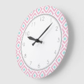 Roze en Mint Diamond Ikat Pattern Grote Klok (Hoek)