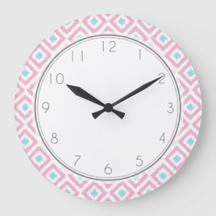 Roze en Mint Diamond Ikat Pattern Grote Klok