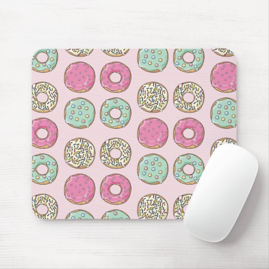 Roze en Mint Doughnut Print Mousepad Muismat (Met muis)