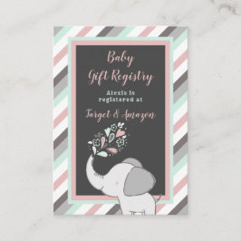 Roze en Mint Elephant Baby shower Cadeauregister Informatiekaartje