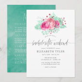 Roze en Mint Floral Bachelorette Weekend Invite Kaart (Voorkant / Achterkant)