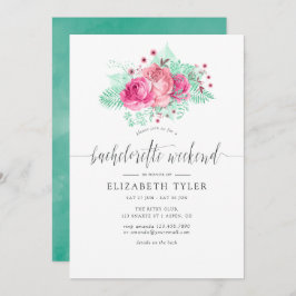 Roze en Mint Floral Bachelorette Weekend Invite Kaart