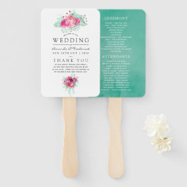 Roze en Mint Floral bruiloft programma Handwaaier