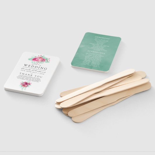 Roze en Mint Floral bruiloft programma Handwaaier (Niet-gemonteerd)