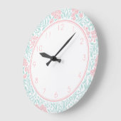 Roze en Mint Floral Damask Patroon Grote Klok (Hoek)